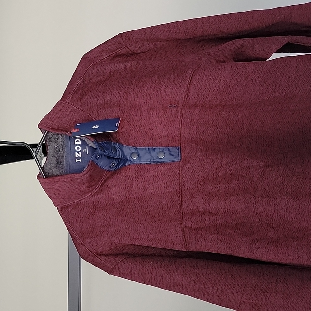 Men's XL NWT Izod fleece quarter snap pullover Maroon and Navy